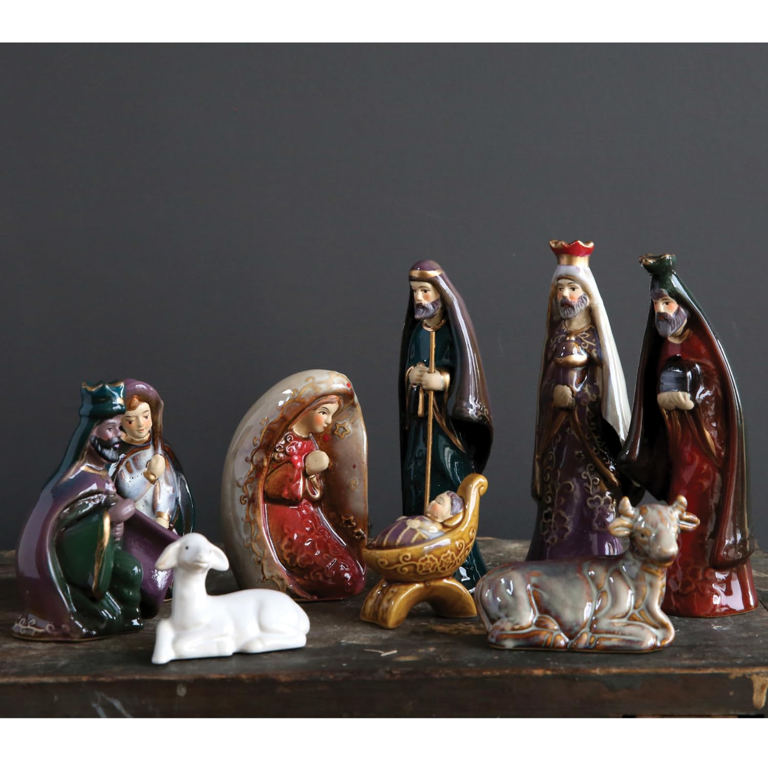 Photo 1 of One Holiday Way 6-Inch 9-Piece Small Traditional Ceramic Nativity Set Figurines w/Sheep and Cow – Elegant Decorative Christian Christmas Scene - Xmas Tabletop Mantel Shelf Religious Home Decor
