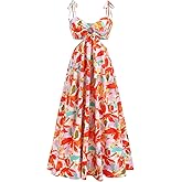 SOLY HUX Women's Floral Print Cut Out Dress Tie Shoulder Sleeveless Boho Vacation Long Flowy Dresses