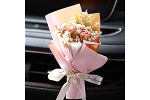 COZODOME Natural Mini Bouquet Car Decor, Dried Flower Car Air Freshener Vent Clip, Natural Dried Roses and Rose Scent.(Pink)