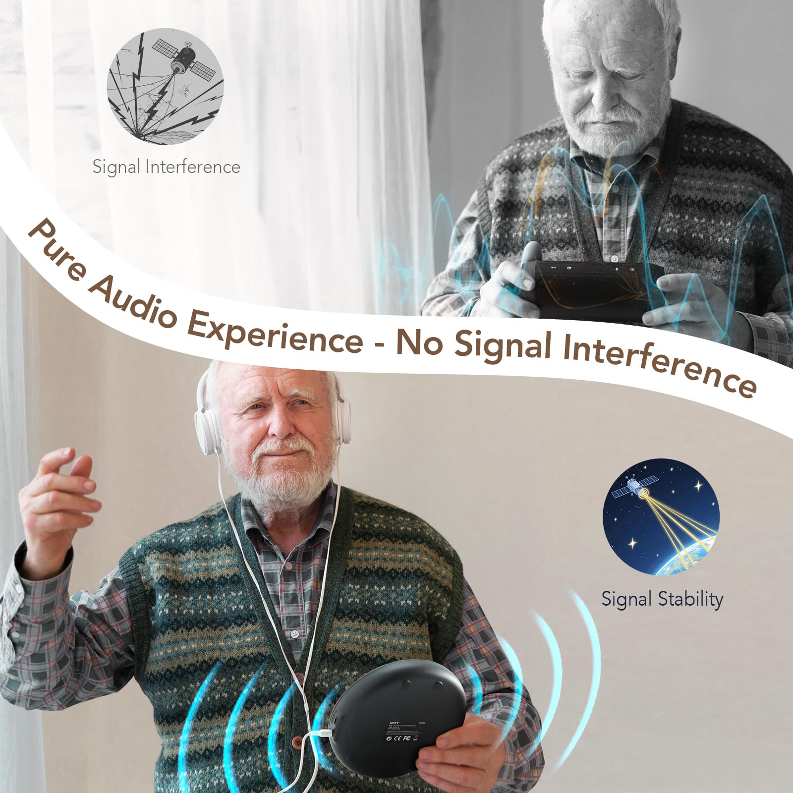 HOTT C204 Basic Portable CD Player with Anti-Skip Protection - AA Battery Powered, Compact CD Players MP3/CD-R Compatible, Built-in Headphones & AUX Output for Car, Home, Trave Multiple cd Players