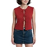 COOLOYA Women's Lace Up Knit Vest Cropped Open Front Light Sleeveless Cardigan Sweater Solid Tops