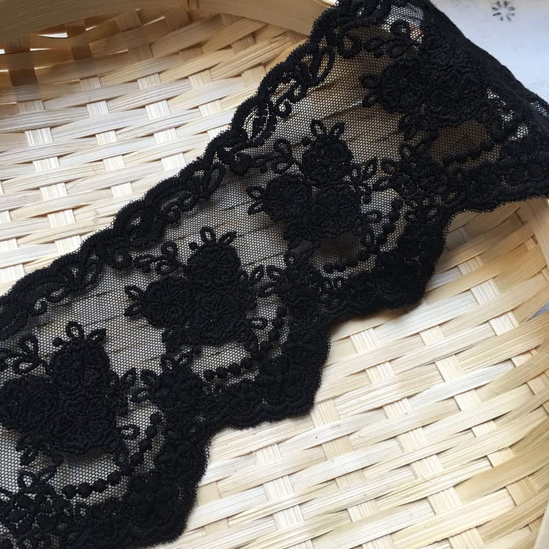 8CM Width Europe Crown Wedding Applique Inelastic Embroidery Lace Trim,Curtain Tablecloth Slipcover Bridal DIY Clothing/Accessories.(2 Yards in one Package) (Black)