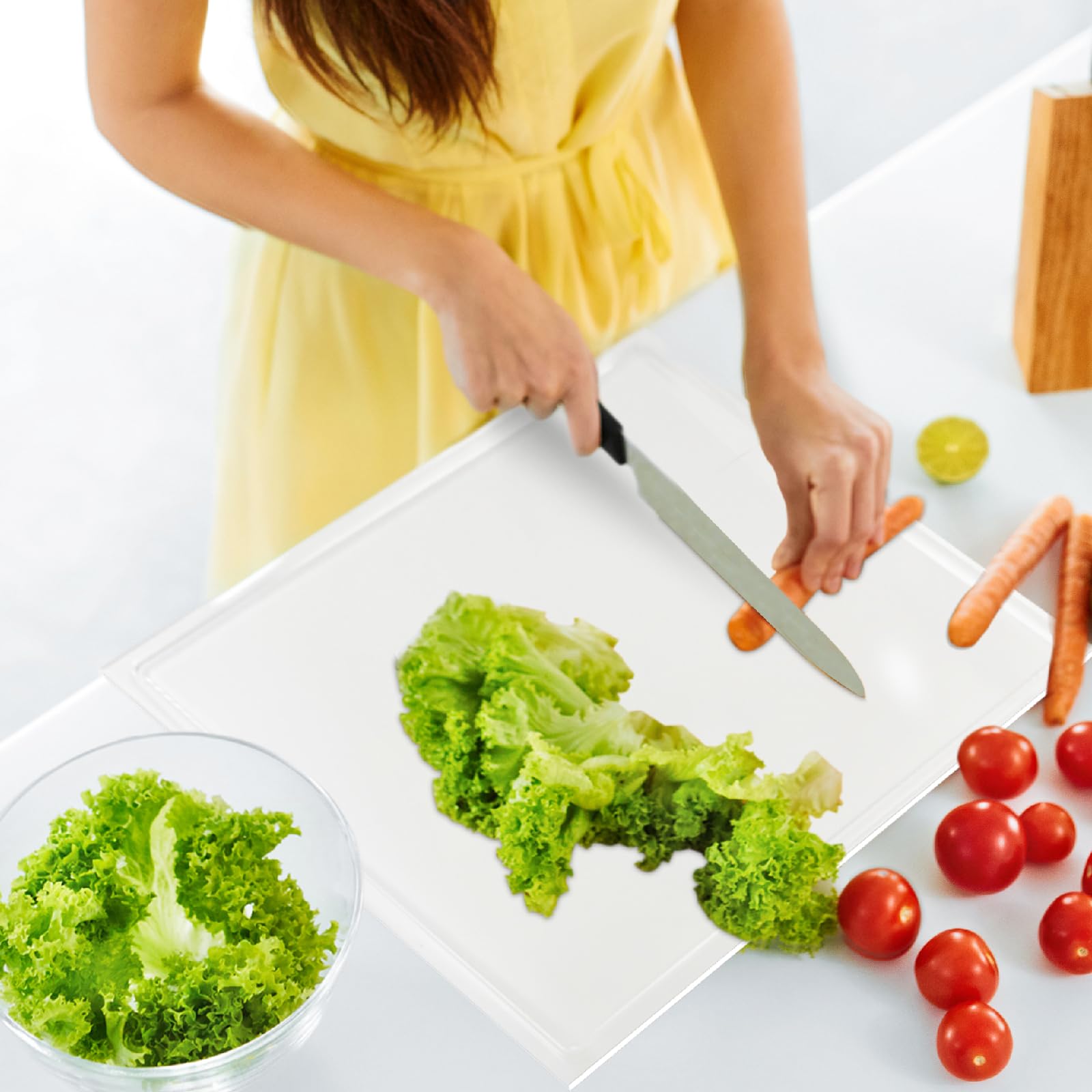 Acrylic Cutting Board with Juice Groove, Non Slip White Cutting Board with Counter Lip, 16