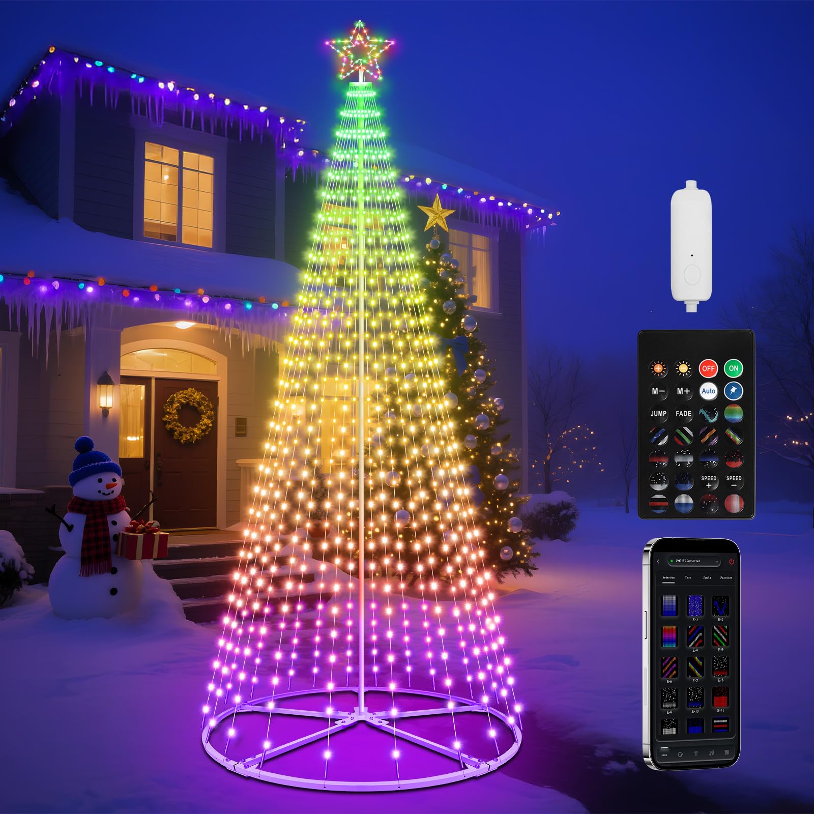 Photo 1 of 12FT Smart Christmas Cone Tree Lights APP Controlled, 16 Million Colors Outdoor Led Christmas Tree with Independent Star Topper, Music Sync, Remote, DIY Modes for Indoor Outside Yard Garden Xmas Decor