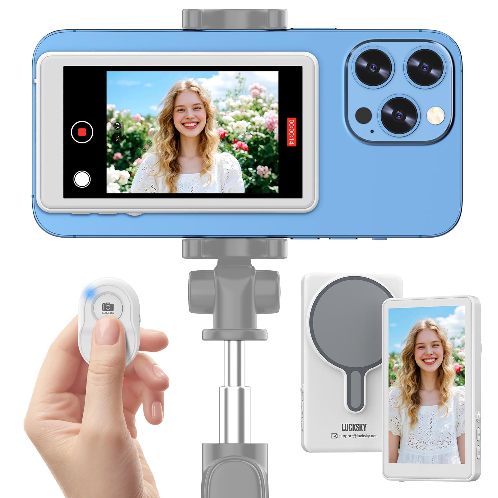 Photo 1 of Vlog Selfie Monitor Screen iPhone, 4K 60fps Recording, Wireless Screen Mirroring with Remote Control, Magnetic Fixation, 180° Rotation, 3 Levels of Brightness, Compatible with iPhone & Android