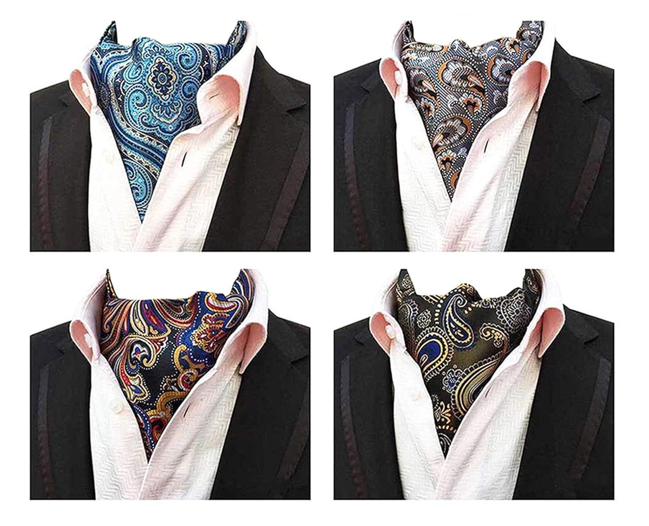 L04BABY Men's Paisley Ties Silk Jacquard Woven Ascot Set 4 PCS Amazon