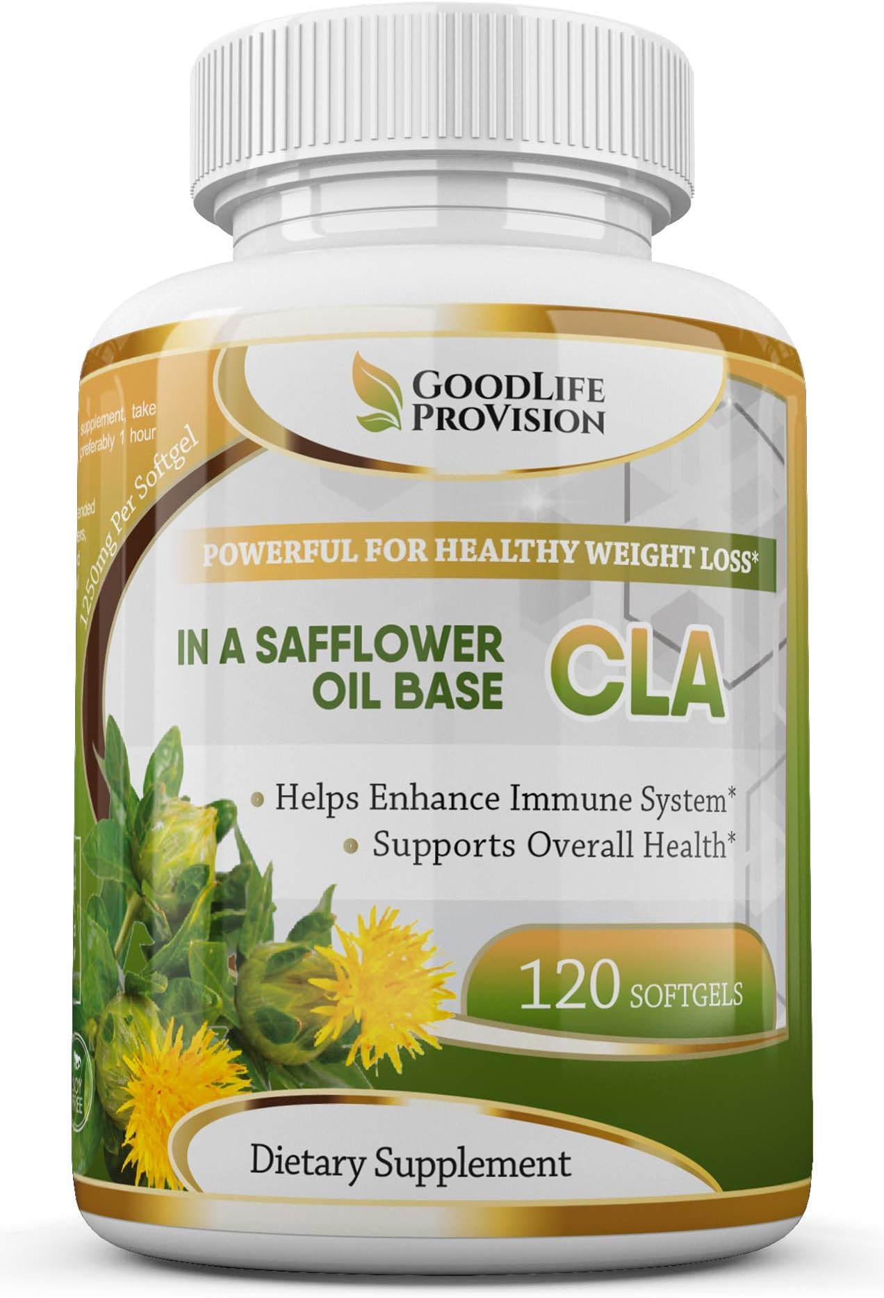 Best Pure CLA 1250 mg in a Safflower Oil Base Supplement, Conjugated Linoleic Acid - Helps Boost Metabolism and Strong Immunity โ 120 Weight Loss Softgels