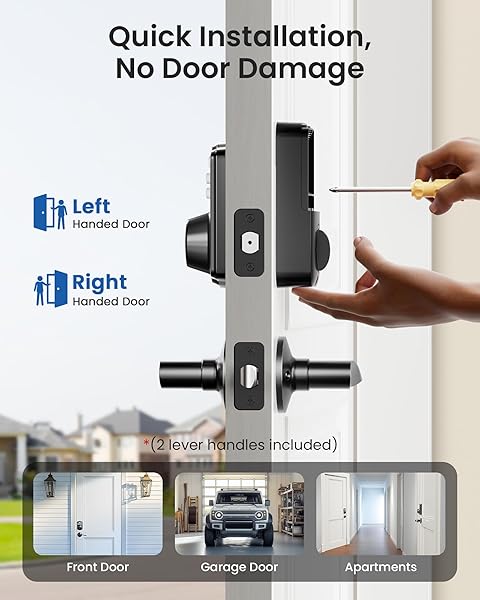 VEISE KEYLESS ENTRY DOOR LOCK WITH 2 LEVER HANDLES – ELECTRONIC KEYPAD DEADBOLT, EASY INSTALLATION DIGITAL SMART FRONT DOOR LOCK SET, MATTE BLACK