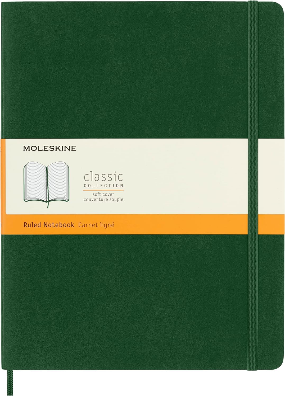 Moleskine Classic Ruled Paper Notebook - Soft Cover and Elastic Closure Journal - Color Myrtle Green - X- Large 19 x 25 A4 - 192 Pages