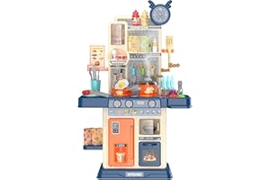 TWFRIC Play Kitchen for Toddlers, Kids Kitchen Playset Toddler Girl Toys with Cooking Stove Steam, Sink and Food Pretend Cooking Set Toy for 3 4 5 Year Old Kid Birthday (Blue)