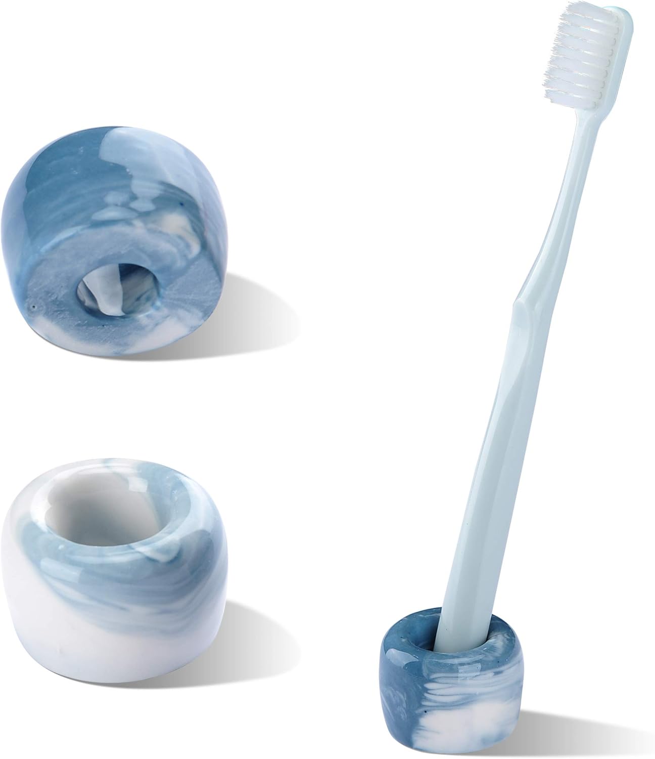 Mini Ceramic Toothbrush Holders, Marble Blue and White