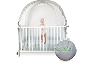 MYSKA Premium Pop-up Baby Safety Crib Tent to Keep Baby from Climbing Out, and Mosquito Bites, Strong Yet Soft, Durable and Breathable Crib Netting Mesh, Crib Rail Covers to Protect from Getting Stuck.
