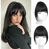 Clip in Bangs Real Human Hair Natural Black French Bangs Fringe with Temples Thick Curtain Bangs Clip on Bangs Curved Fake Bangs Hairpieces for Women for Daily Wear