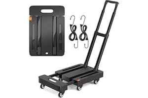 LUBBYGIM [Upgraded Version] Folding Hand Truck Dolly, 450LBS Heavy Duty Luggage Cart, Utility Cart with 6 Wheels & 2 Elastic Ropes for Luggage Travel Moving Shopping Airport Office Use