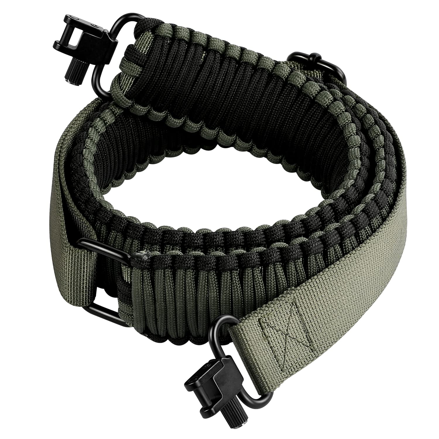 Photo 1 of DDOUT 2 Point Rifle Sling, 550 Paracord Gun Sling for Rifle with Tri-Lock Swivels and Quick Adjustable Length Strap for Shooting, Hunting and Range, ArmyGreen