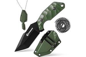 SPITZKANTE 3.07" Mini Neck Knife with Lanyard, EDC Full Tang Fixed Blade Knife with Sheath, Gift for men Hiking Camping, Green ABS Handle