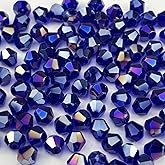 Pinhoollgo 500pcs 4mm Bicone Crystal Glass Beads Faceted Bicone Crystal Beads Bulk Glass Spacer Beads for Bracelets Necklace Pendants Earrings DIY Jewelry Craft Making(Dark Blue AB)