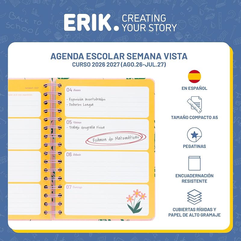 Agenda escolar 2026 2027 Semana Vista Amelie en Español