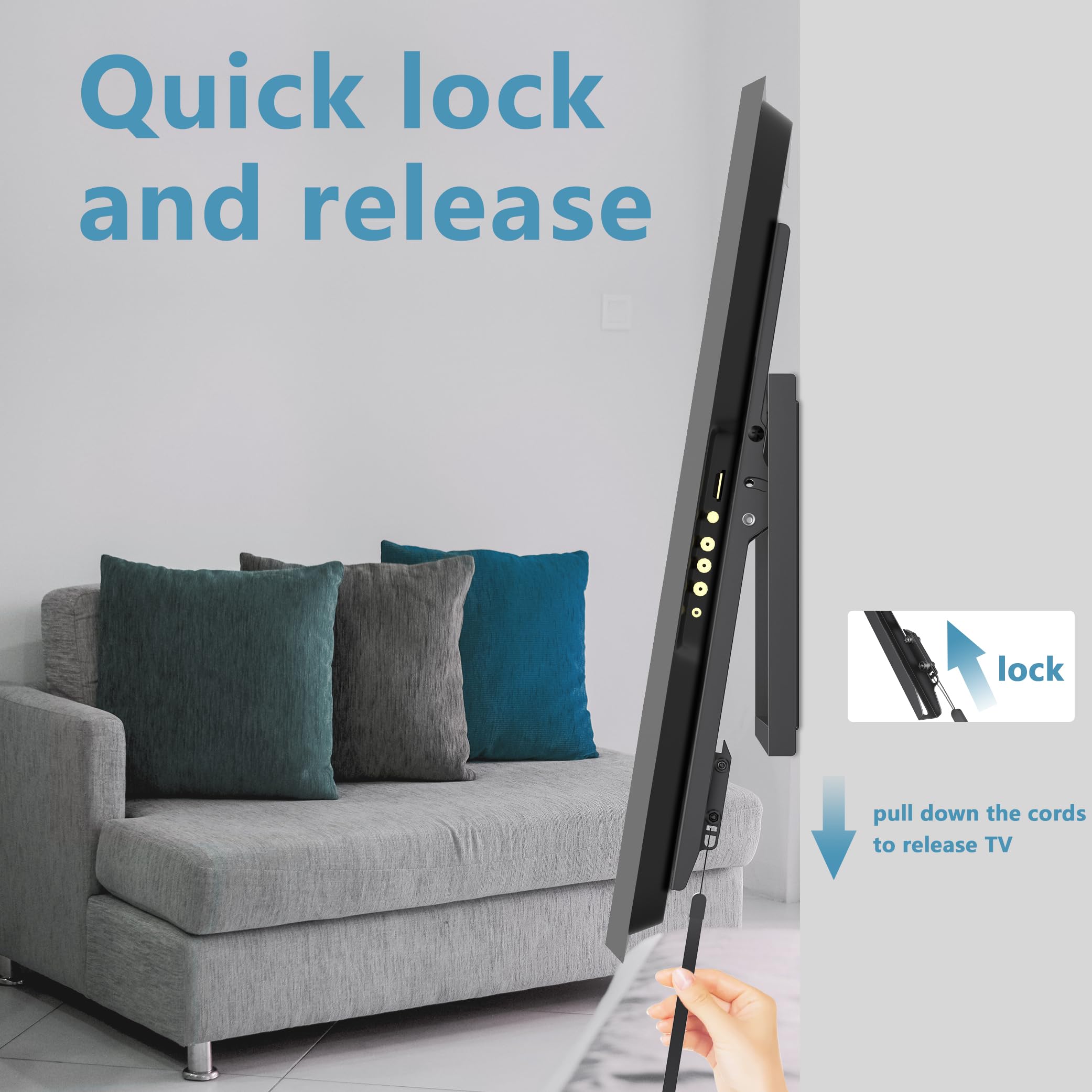 Fixed TV Wall Mount for Most 26-60 Inch Screen, Low Profile TV Mount with Quick Release Lock, Ultra Slim Wall Mount Bracket, Max VESA 400x400mm, Holds up to 99 lbs, up to 16”Wood Studs by USX STAR