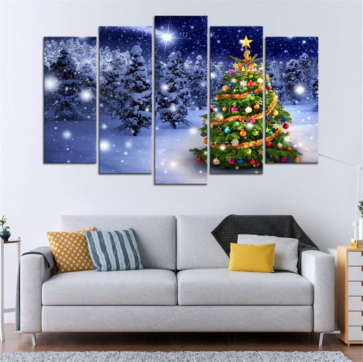 Zuoyun 5 Panel Wall Art Modern Christmas Tree Picture HD Prints Canvas