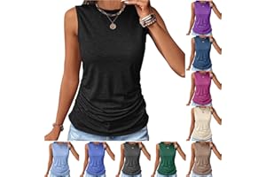 Gcvizuso Tank Top for Women Casual Sleeveless Loose Tie Long High Scoop Neck Shirt Summer Solid Top 2024 Fashion Blouse
