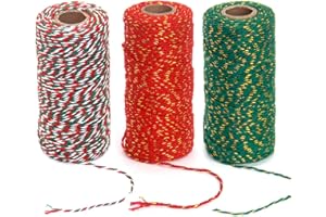 Ewparts 984 Feet Christmas Twine 2mm Bakers Twine Wrapping Gift String Red and Green Cotton Rope Gold String Christmas Cord f
