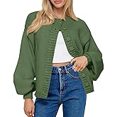 Saodimallsu Womens Long Sleeve Button Down Cardigan Sweaters Crew Neck Open Front Knit Casual Loose Fit Fall Sweater Coat