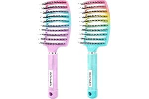 EKONAER 2 Pack Detangling Brush Getting Knots Out without Pain Adds Shine and Makes Hair Smooth,Detangler Boar Bristle Hair Brush for Adult & Kids Wet or Dry Hair(Green&Pink)