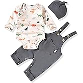 Unutiylo Baby Boy Outfits Long Sleeve Romper Suspenders Overall Pants Set Fall Winter Clothes With Hat