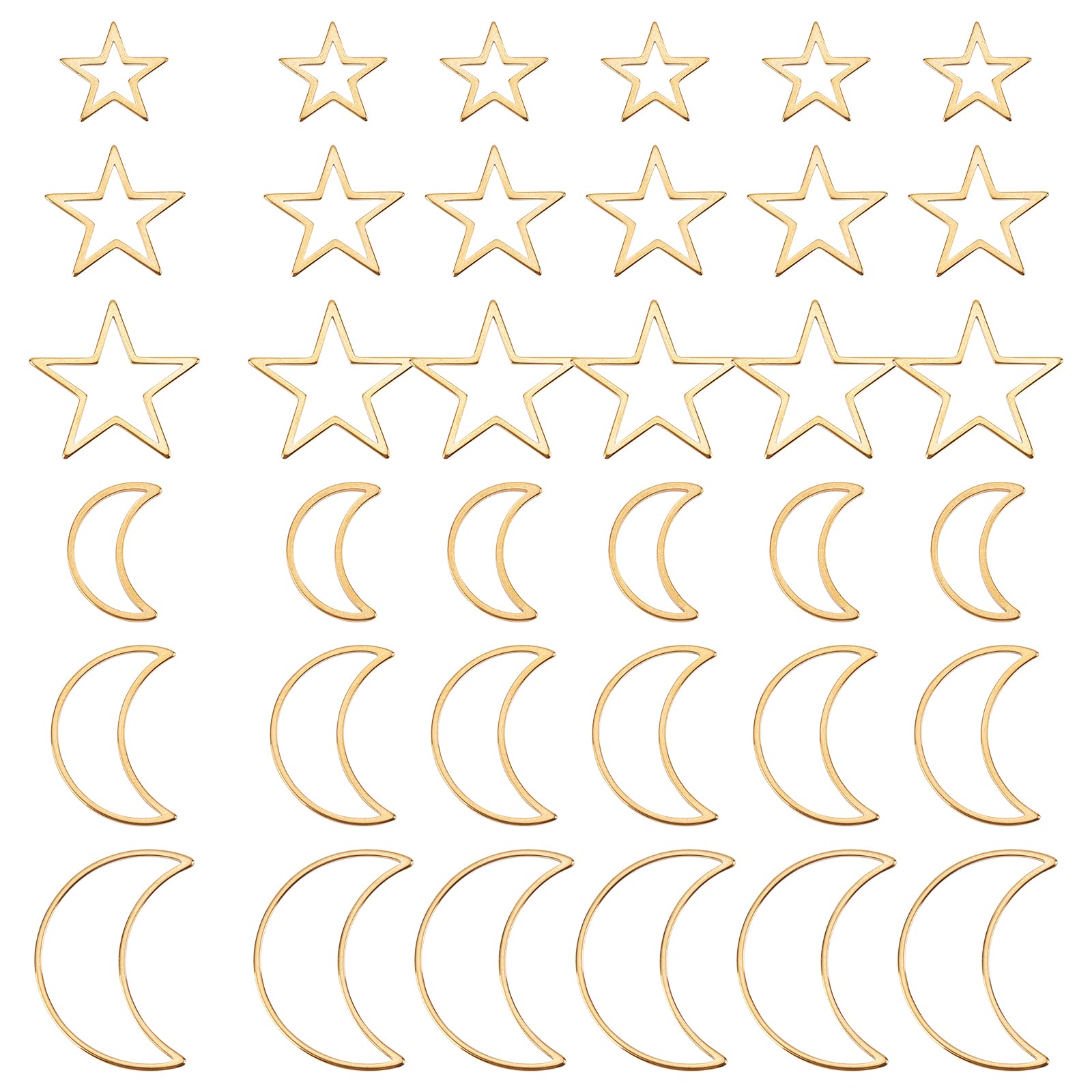 UNICRAFTALE 36pcs 6 Sizes Golden Star & Moon Linking Rings Stainless Steel Frames Connectors Metal Jewelry Connector Links for Women Jewelry Making