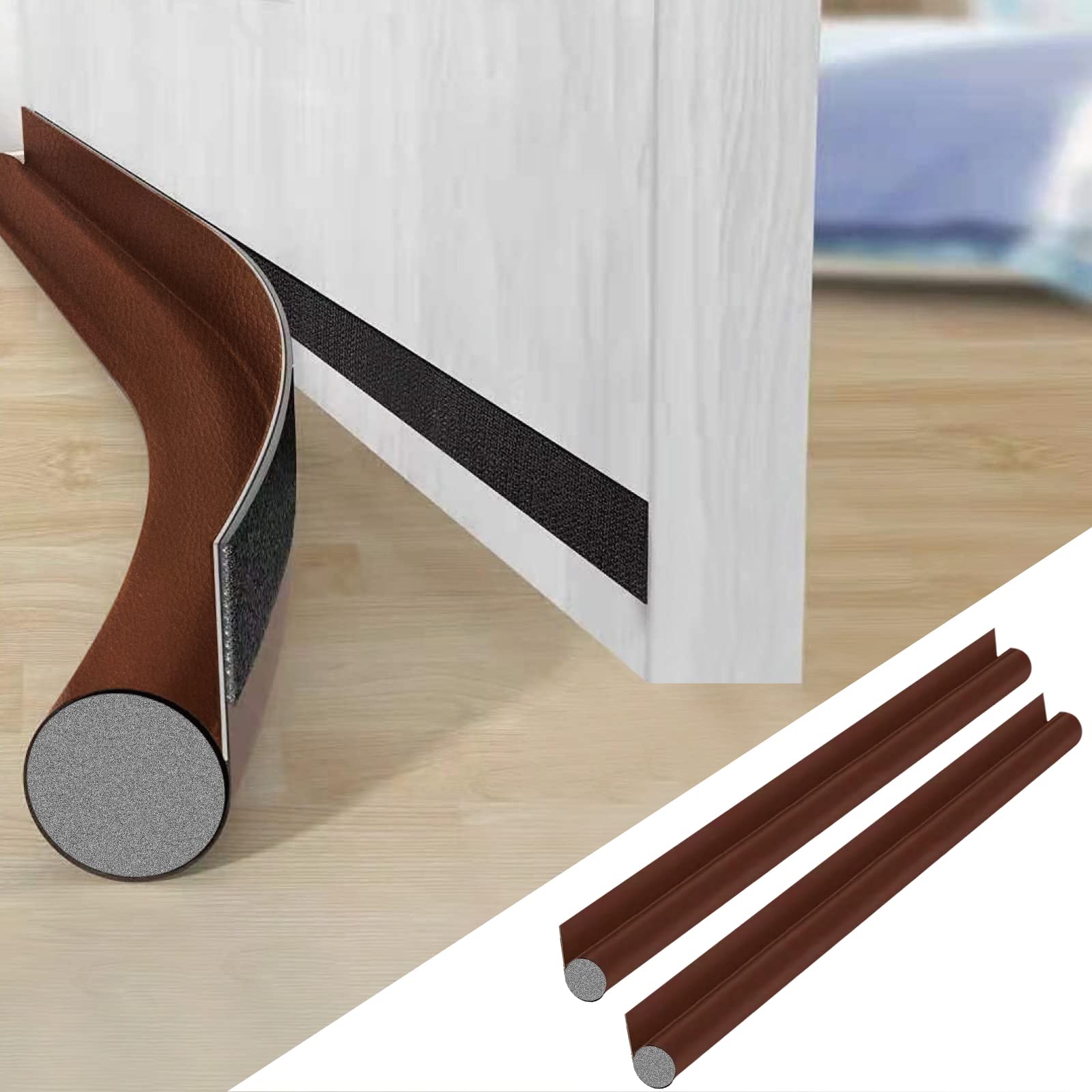 AiQInu Door Draught Excluder, 2 Pcs, Soundproof, Keeps Warm and Cold, 96 cm x 8 cm, Brown, Silicone Cotton