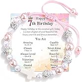 FIEEFX 3 4 5 6 7 8 Year Old Girl Birthday Gift, Cross Pearl Birthday Bracelet Gifts with Cute Happy 3rd 4th 5th 6th 7th 8th Birthday Card for Little Girls Daughter Granddaughter Sister Niece
