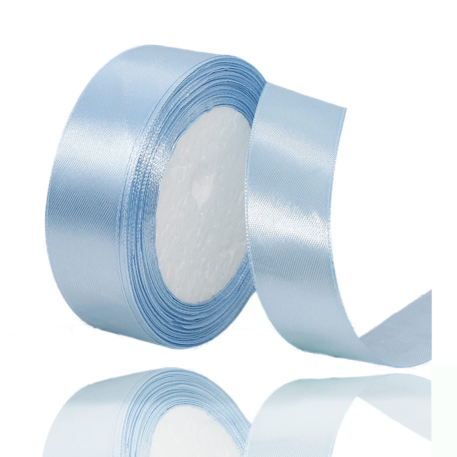 Satin Ribbon Light Blue, 25mm x 23 Meters Solid Color Fabric Ribbon for Gift Wrapping, Hair Bows Making, Wedding Decor, DIY Crafts Projects, Florist, Cake Decoration and Baby Shower