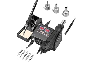 Defabee 12pcs Soldering Station, 2 in 1 Hot Air Functions Digital Display Soldering Iron Soldering Kit, 8898 Portable SMD Rework Station, ºC/ºF Cool/Hot Air Conversion and Auto Sleep