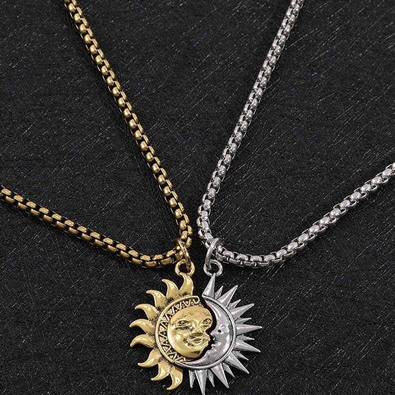 liveliwithmin Asymmetric Sun and Moon Matching Necklace for Couple Titanium Steel Accessories for Men Women Vintage Couple Half Moon Sun Pendant Necklace for Valentine's Day