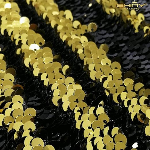 Fishscale Fabric Gold Black Sequin Yard Mermaid 2 Way Reversible
