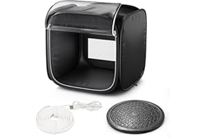 Salcod Portable Airbrush Spray Booth for Model Painting, 19"×19"×19" Paint Booth with Adjustable LED Light, Foldable Airbrush Paint Booth for Crafts, No Fan Included, Black