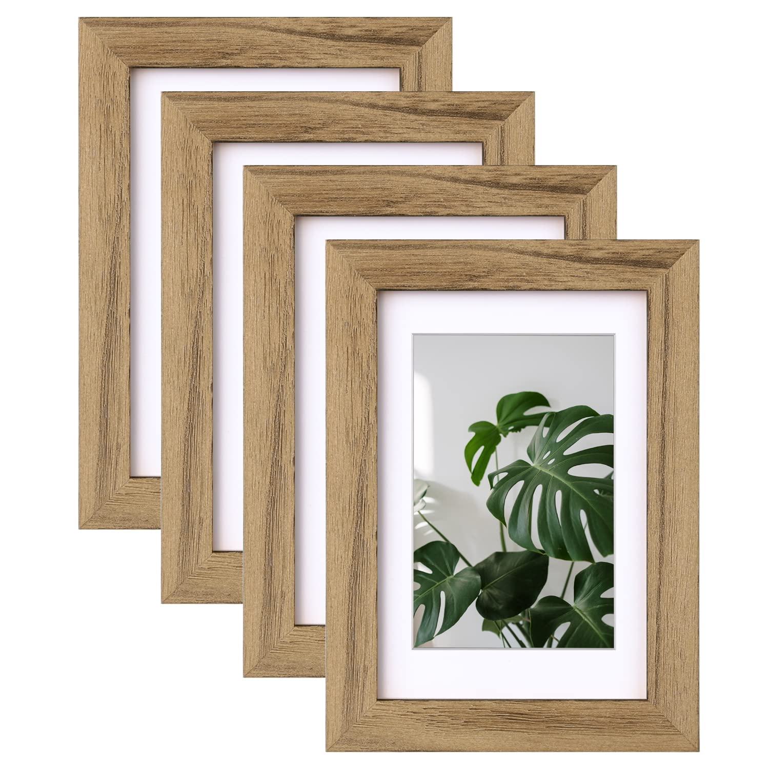 EGOFINE 6x4 Photo Frames Set of 4, 100% Solid Wood Frames with Acrylic Glass, Display Pictures 5x3.5 with Mat or 6x4 Without Mat for Tabletop and Wall Mounting, Carbonized Brown — image 1