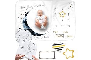 Luka&Lily Month Milestone Blanket- 60"x40" for Baby Boys - First Year Calendar Monthly Growth Chart, Moon - Shower Gifts