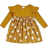 fhutpw Baby Toddler Girl Dress Fall Knitted Long Sleeves Casual Daisy Dresses for Girls 6 12 18 Months 2T 3T Outfits
