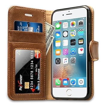 Labato Handytasche iPhone 6 6s Schutzhülle aus Echt Leder Bookstyle Hülle für i Phone 6 6s Zubehör braune Case Lbt-I6S-07Z20