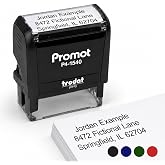 Promot Self Inking Stamp Personalized, Custom Rubber Address Stamp, Small | Up to 3 Lines, 9/16 x 1-1/2 in Imprint, Name Stamper, Refillable Ink Pad, One-Hand Press for Envelopes, Cards &amp; Mail