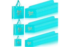Teling 200 Pcs Thanks Bags with Handle Bulk Thank You Merchandise Bags 3 Size Thank You Plastic Bags Retail Shopping Bags Boutique Bags, 9 x 12'', 12 x 15'', 15 x 18'' (Sky Blue)