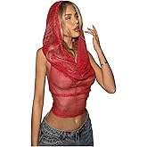 Floerns Rave Outfits for Women Sexy Backless Hoodie Draped Halter Tank Top Going Out Concert Festival Party Streetwear