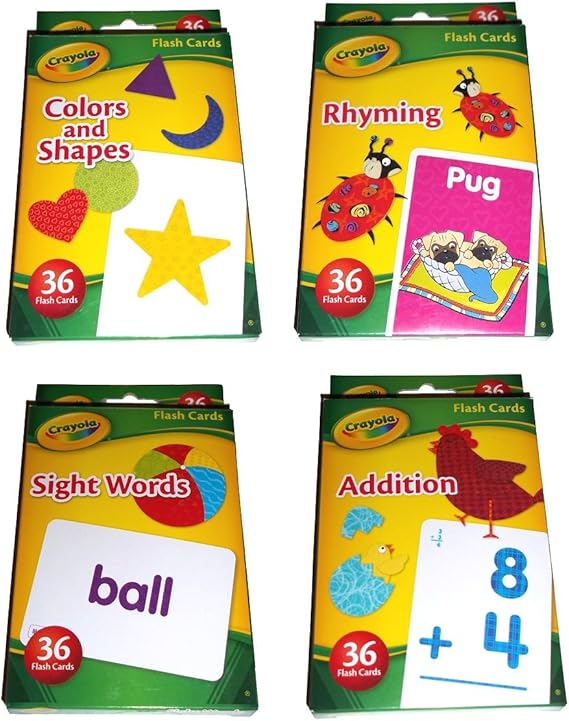 Crayola Flash Cards 4 Pack Colors & Shapes, Addition, Rhyming, Sight