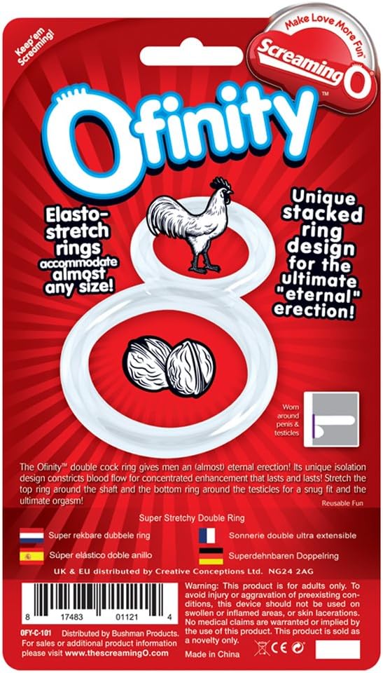 Screaming O Clear Ofinity Double Erection Cock Ring, Blue and red - Image 4