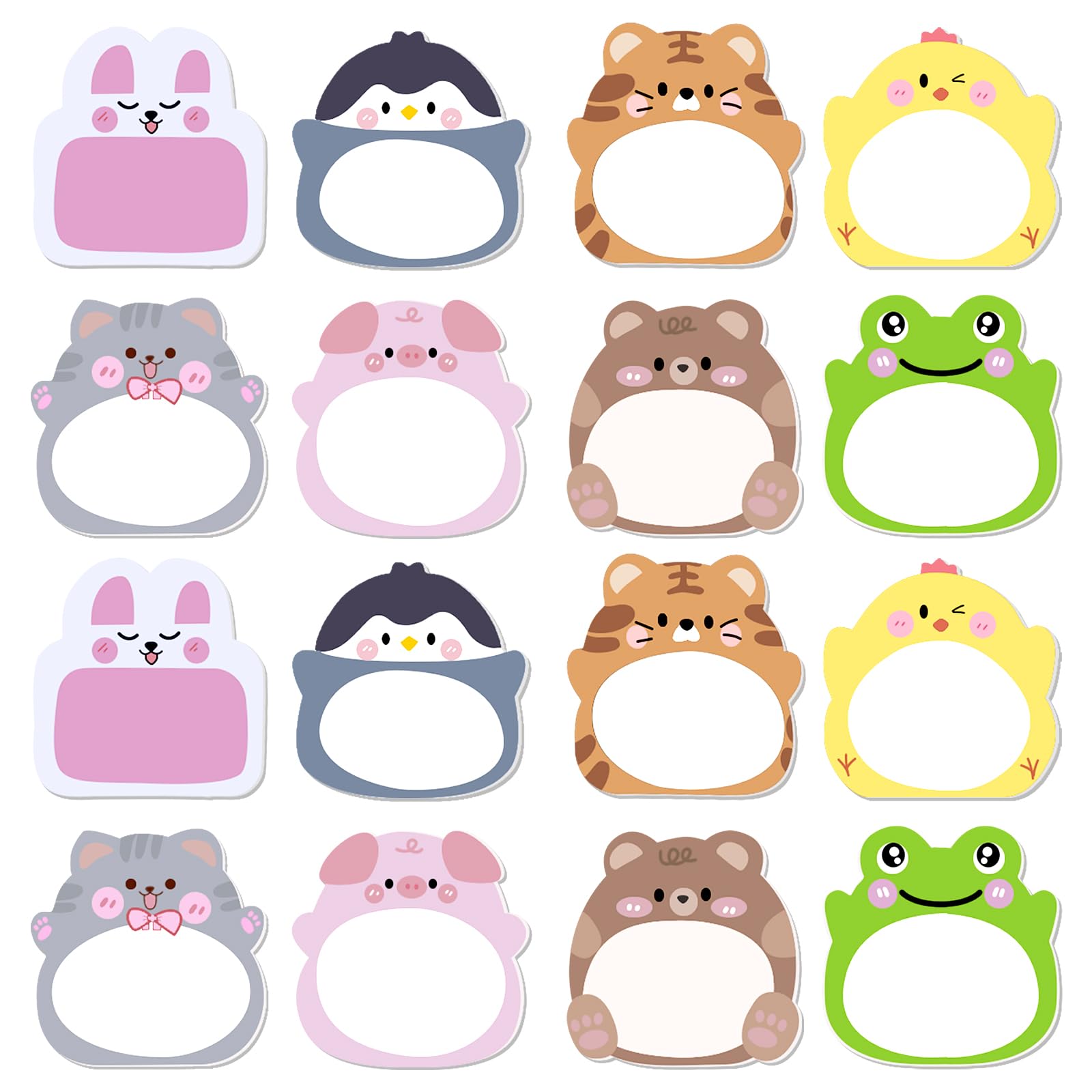 16Packs Cute Sticky Notes, Self-Stick Fun Animal Notes Kawaii Memo Pads Mini Animal Shaped Notepads, Flags Party Bag Fillers for Kids,Students 8 Styles 7 x 6 CM