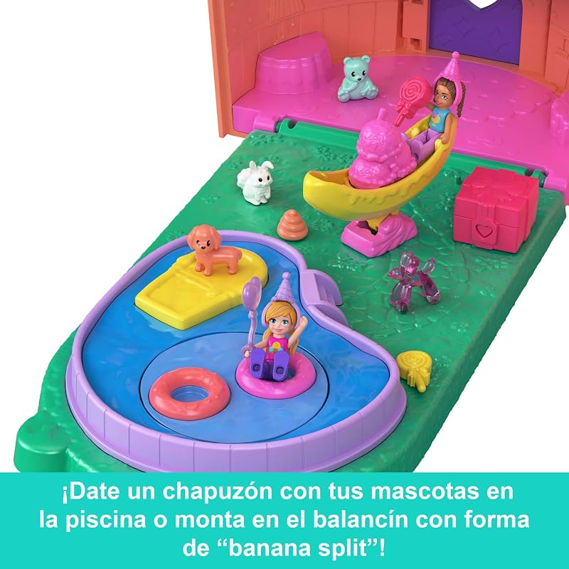 Polly Pocket Mini Dolls & Grande Ice Cream House Play set, Ice Bear Theme com mais de 25 acessórios, incluindo móveis, comida e animais de estimação, JKB89 — foto 4 de 6
