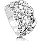 BERRICLE Sterling Silver Woven Art Deco Statement Cocktail Ring for Women, Cubic Zirconia CZ