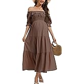 ZucHugzo Half Sleeve Maternity Maxi Dress, Off-Shoulder Ruffled Elegant Flowy Baby Shower Photoshoot Dresses
